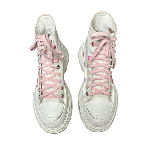 Alexander McQueen white canvas tread slick rainbow  platform boots size 40 us 10 - Picture 2 of 11